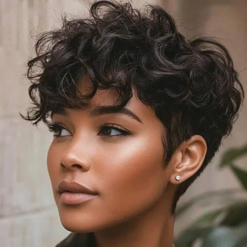 Vista 16 de MOONSHOW - Pelucas cortas de corte Pixie para mujeres negras, peluca de corte Pixie marrón Short Pixie Wigs for Black Women Natural Layered Short