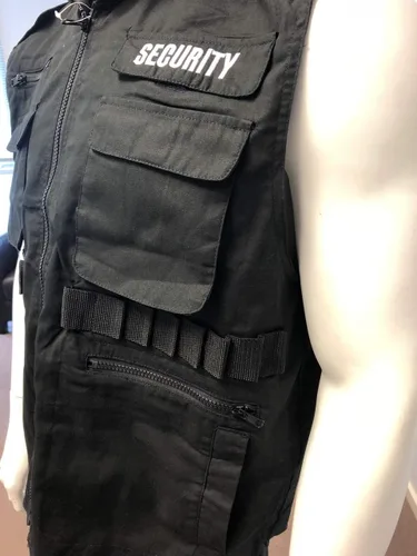 Vista 6 de BACKBONE Chaleco de seguridad unisex para hombre y mujer uniforme con bordado de SEGURIDAD - Negro