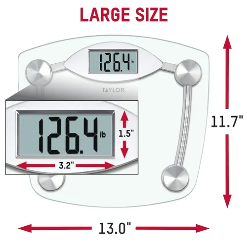 Vista 3 de Taylor Báscula digital de baño, báscula de peso corporal de alta precisión, encendido y apagado instantáneo, 400 libras, vidrio transparente