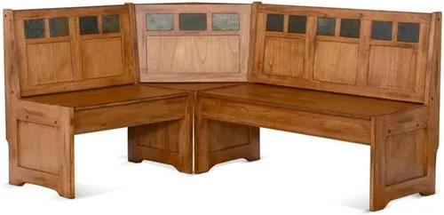 Vista 7 de Pemberly Row Juego de rincón de cocina de madera de granja con mesa, banco reversible y almacenamiento oculto en roble rústico