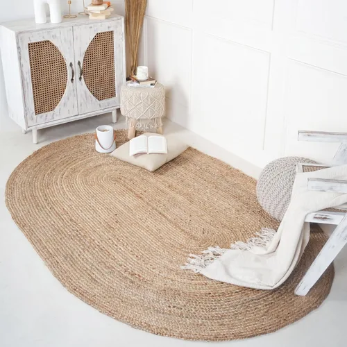 Vista 7 de RAJRANG Alfombra de yute natural de 2 x 3 pies, ovalada, reversible, para dormitorio, cocina, sala de estar