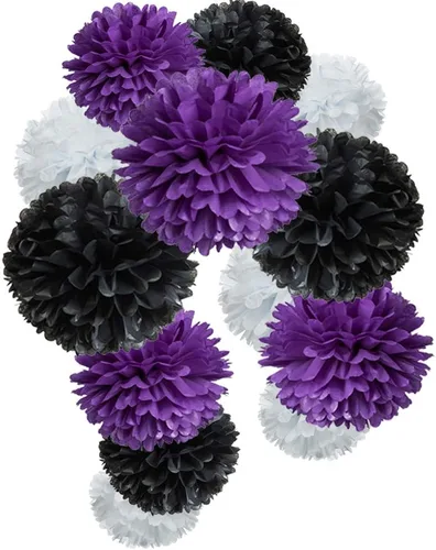 Vista 22 de Pompones de papel negro para fiestas (12 unidades)