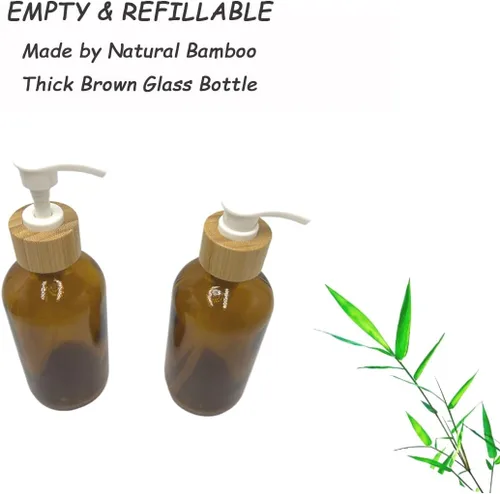 Vista 3 de 2 unidades de 8.5 fl oz/8.3 oz vacías recargables de vidrio marrón botella contenedor contenedor viales almacenamiento de olla con cabezal de bomba