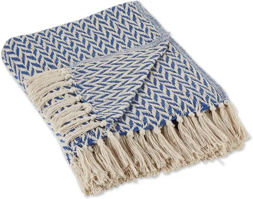 Vista 13 de DII - Manta Moderna Zig Zag de Forro Polar de Algodón Tejido, con Flecos Anudados a Mano de 2.5 Pulgadas, 50 x 60 Pulgadas, Negra Negro