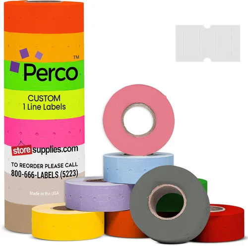 Vista 16 de Etiquetas azules Perco de 1 línea - 8 rollos, 1 funda, 8,000 etiquetas en blanco para pistolas de precio y fecha de 1 línea Perco - Fabricadas
