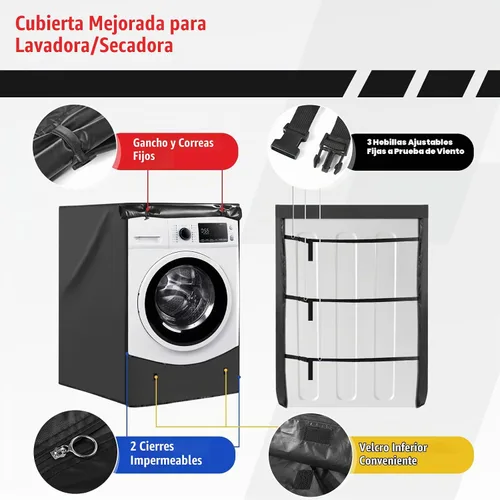Vista 4 de Funda para Lavadora de Carga Frontal, Oxford 420D Resistente, Impermeable, Ajuste Universal