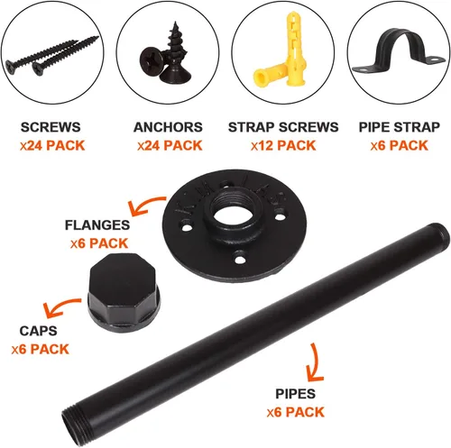 Vista 5 de Paquete de 6 soportes industriales para estantes de tubos de 12 pulgadas, soporte flotante de tubo de hierro de 12 pulgadas, negro resistente
