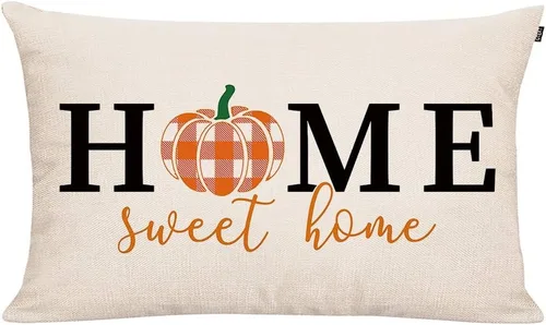 Vista 7 de Funda de almohada de otoño de 20 x 12 pulgadas, funda de cojín de otoño con diseño de calabazas de otoño, funda de almohada lumbar de lino