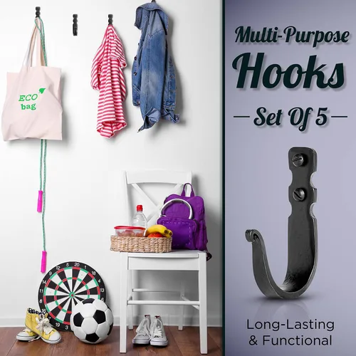 Vista 4 de Ganchos decorativos para pared - Gancho de pared para colgar abrigos, sombreros y bolsos, ganchos rústicos para toallas para baños o cocina