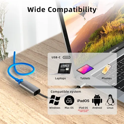 Vista 4 de WALNEW - Adaptador USB C a Ethernet de 1 Gbps, adaptador LAN Ethernet RJ45