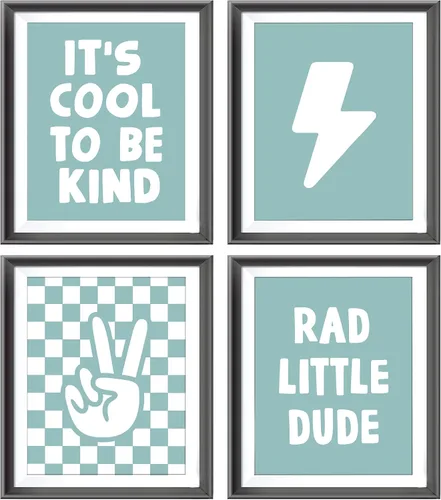 Vista 7 de Cartel de mano retro a cuadros negros y blancos preppy relámpago de la paz para decoración de habitación de niños, decoración divertida de Rad