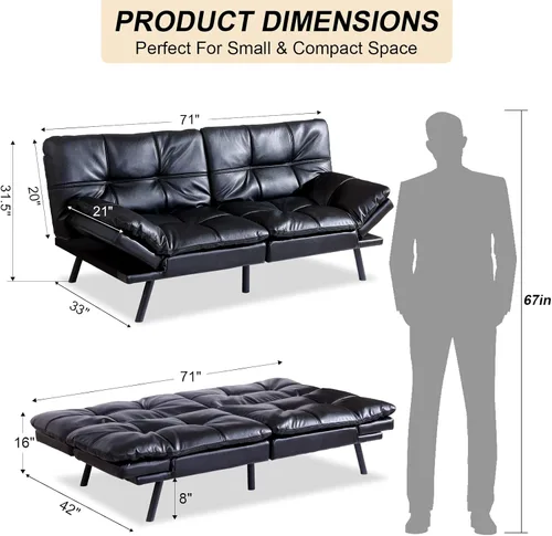 Vista 2 de Opoiar 267PU-BK Sofá cama, negro-1