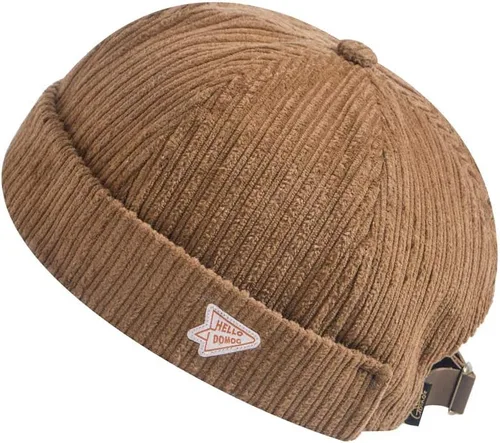 Vista 3 de jerague Gorros sin ala con hebilla de cuero ajustable Street Casual Docker Beanie Skull Caps A2-negro/caqui (paquete de 2)