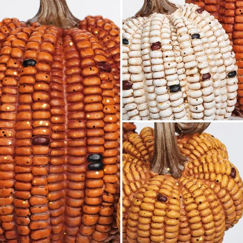 Vista 3 de Briful - Racimo de calabaza de maíz de resina, decoración de otoño de una Calabaza adjunta 3 en 1
