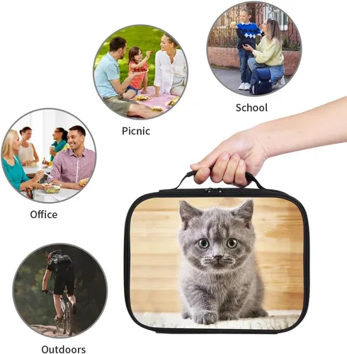 Vista 5 de Lexin Bolsa de almuerzo portátil con estampado de animales de gato lindo sin correa para el hombro, lonchera aislada reutilizable, bolsa enfriadora