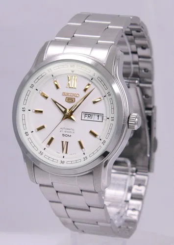 Vista 2 de Seiko 5 SNKP15 K1 - Reloj analógico automático para hombre color plateado y blanco
