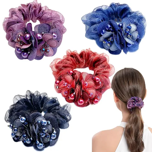 Vista 8 de 4 bandas elásticas para el cabello con diamantes de imitación para mujer, bandas elásticas para el cabello con diamantes de imitación, ligas
