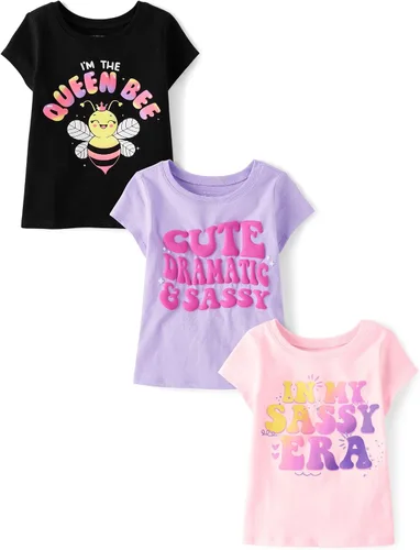 Vista 38 de The Children's Place Camisetas estampadas de manga corta para bebés y niñas pequeñas, con diseño de unicornios y mariposas, a la moda, paquete de 3