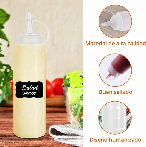 Vista 4 de Hajoyful Botella exprimible para condimentos, botellas de plástico para salsa de tomate para salsa, barbacoa, aderezo, pintura, taller, dispensador
