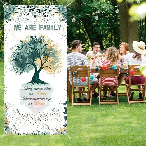 Vista 4 de Cartel de puerta con texto en inglés «We are Family» para puerta de reunión familiar, decoración de puerta, cartel de porche, cartel de fotos