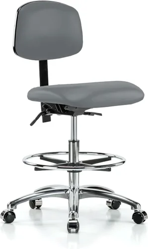 Vista 85 de Perch - Silla de laboratorio con ruedas cromadas con soporte de respaldo ajustable, altura del escritorio de 17 a 22 pulgadas, tela negra