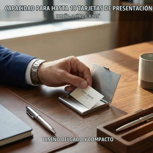 Vista 6 de SunplusTrade tarjetero para tarjetas empresariales profesionales, de acero inoxidable, diseño delgado, para hombre y mujer