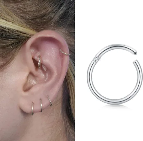 Vista 4 de QWALIT - Arracadas para trago cartílago calibre 16 para piercing en daith hélix tabique con bisagra y cierre de clic de acero inoxidable CBR 063