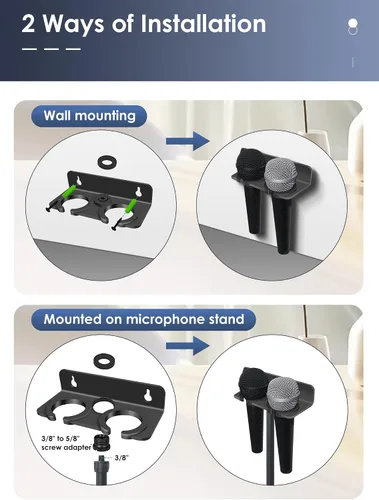 Vista 2 de Soporte de micrófono múltiple para pared (aluminio) para portátil dinámico con cable e inalámbrico, organizador de micrófono múltiple para soporte