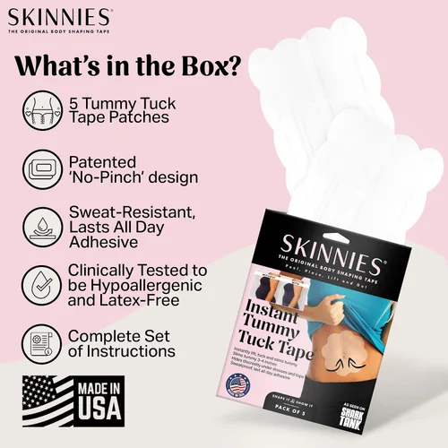 Vista 6 de Skinnies Instant Lifts - Cinta adhesiva para abdominoplastia patentada, fabricada en Estados Unidos, para vientre delgado de 3 a 4 pulgadas al