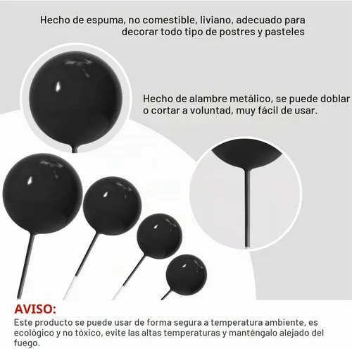 Vista 3 de ASTARON 20 piezas de decoración de bolas para pastel, mini globos, decoraciones de pastel, palos, bolas negras, decoraciones de pastel