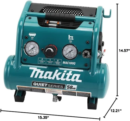 Vista 5 de Makita MAC100Q Quiet Series, 1/2 HP, Compresor de aire eléctrico compacto, sin aceite, 1 galón