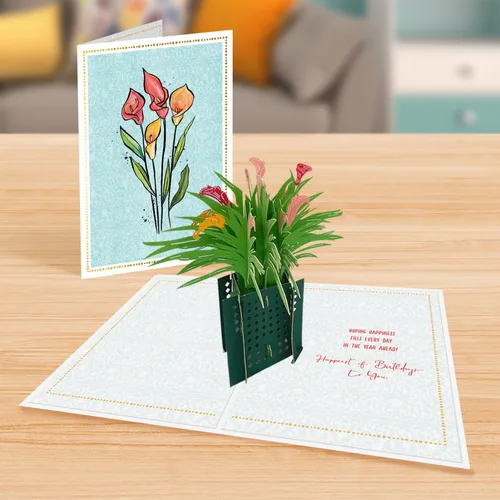 Vista 4 de Designer Pop!, Tarjeta de felicitación desplegable de cumpleaños – Diseño floral con tarjeta 3D de lirio de cala para amigos, familia y personas