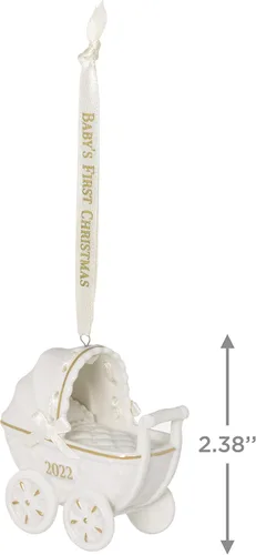 Vista 5 de Hallmark Keepsake Adorno de Navidad 2022, Primer cochecito de Navidad del bebé, porcelana