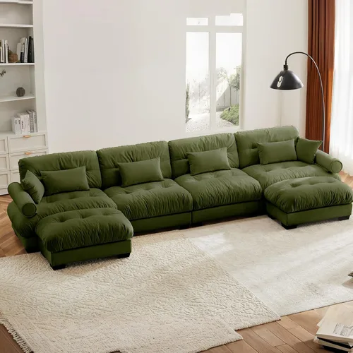 Vista 117 de Juego de sofá modular con asiento profundo de 94.4", tela de chenilla, loveseat seccional moderno para sala de estar, cómodo loveseat de felpa tipo
