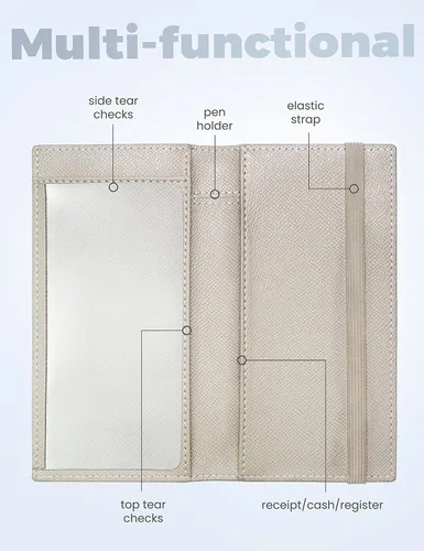 Vista 69 de Yarnic Funda para chequera personal, soporte para chequera con soporte para bolígrafo y divisor de plástico transparente integrado para cheques Rosa