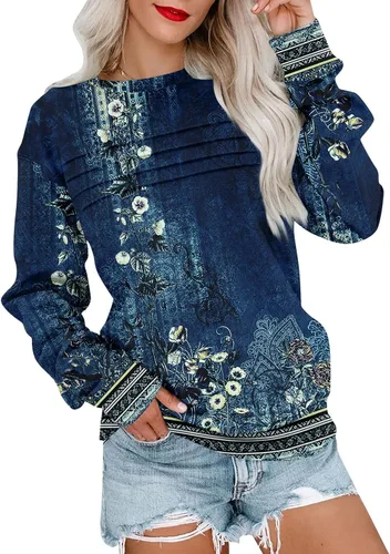 Vista 25 de Sudaderas para mujer, cuello redondo, manga larga, suave, ajuste holgado, ropa de primavera y otoño 2026, S-2XL