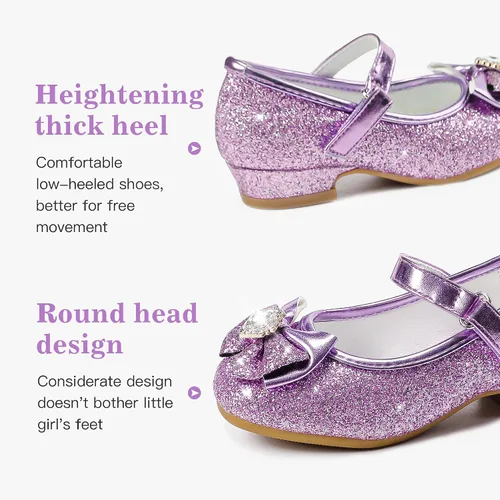 Vista 4 de Furdeour Zapatos de vestir para niñas, zapatos de princesa Mary Jane para bodas, flores, damas de honor, tacones con purpurina para niños pequeños