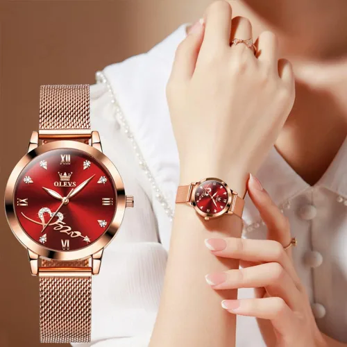 Vista 6 de OLEVS Relojes de mujer de cuarzo japonés de oro rosa para mujer, impermeables, de acero inoxidable, casual, para mujer