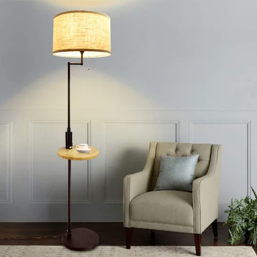 Vista 8 de DLLT - Lámpara de pie LED para sala de estar, luz de acento de pie con puerto de carga USB, ahorro de energía, iluminación de poste alto con mesa