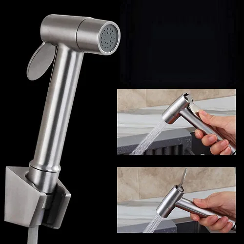 Vista 7 de Grifo de montaje en pared con pistola pulverizadora, fregadero de cocina, acero inoxidable cepillado, válvula de mezcla de agua caliente y fría