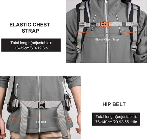Vista 9 de MOUNTAINTOP 70L - Mochila con marco interno para camping, senderismo, mochila para hombres y mujeres con cubierta de lluvia Negro-70L