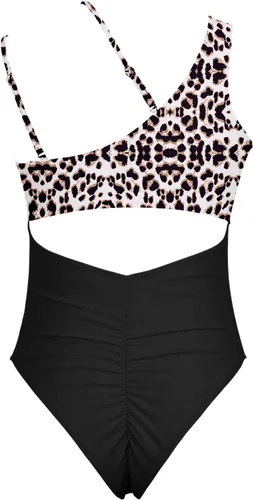 Vista 5 de QINSEN Traje de baño monokini de una pieza para mujer con un hombro recortado en la espalda fruncida