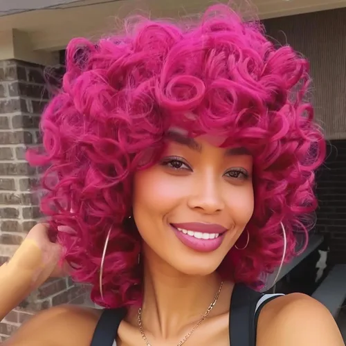 Vista 10 de Pelucas rizadas marrones para mujeres negras, peluca rizada afro suave con flequillo, suelta, bonita, rizada, resistente al calor, aspecto natural