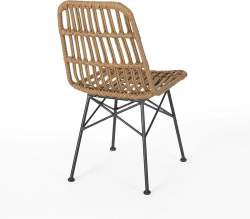 Vista 7 de GDFStudio Silla de comedor de mimbre al aire libre (juego de 2), marrón claro y negro
