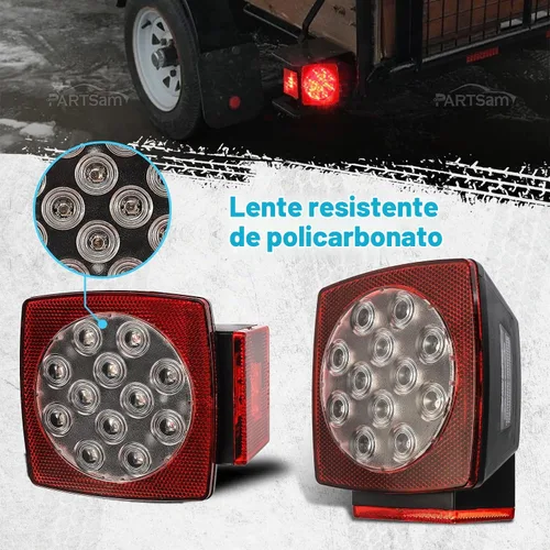 Vista 4 de Partsam Kit de luces traseras LED cuadradas impermeables de 12 V, lente transparente, color rojo, parada de freno, señal de giro, luces