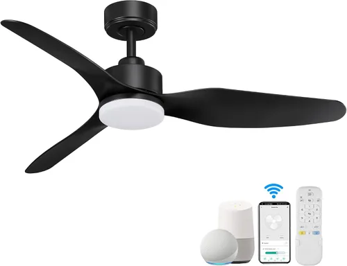 Vista 9 de Hoenofly - Ventiladores de techo inteligentes de 48 pulgadas con luces LED, control remoto, motor CC silencioso, regulable, ventilador de techo