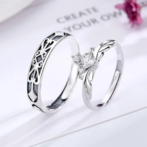 Vista 3 de Corona de princesa y caballero para parejas, anillo de promesa con piedra lunar para mujeres, hombres, ella, él, mejor amigo, juego de 2 anillos