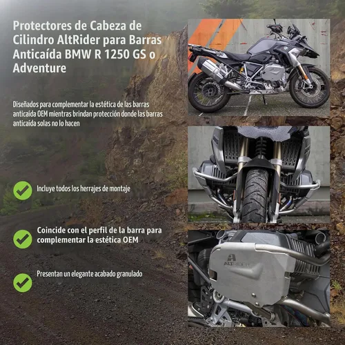 Vista 3 de AltRider Protectores de culata compatibles con barras de choque OEM BMW R 1250 GS/GSA, protección completa de la cubierta de válvula, diseño