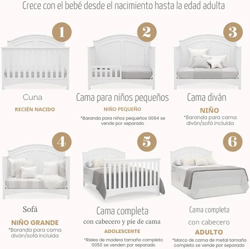Vista 4 de Delta Children Perry, cuna convertible 6 en 1, con certificado Greenguard Gold, color blanco Bianca