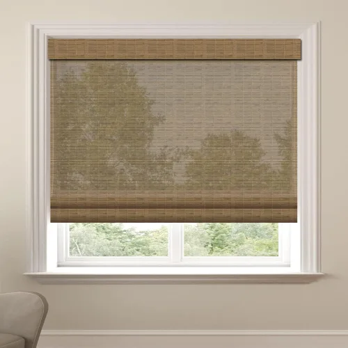Vista 12 de Persianas romanas de madera personalizadas, persianas opacas con forro de bambú, color marrón Forro marrón-beige - Blackout